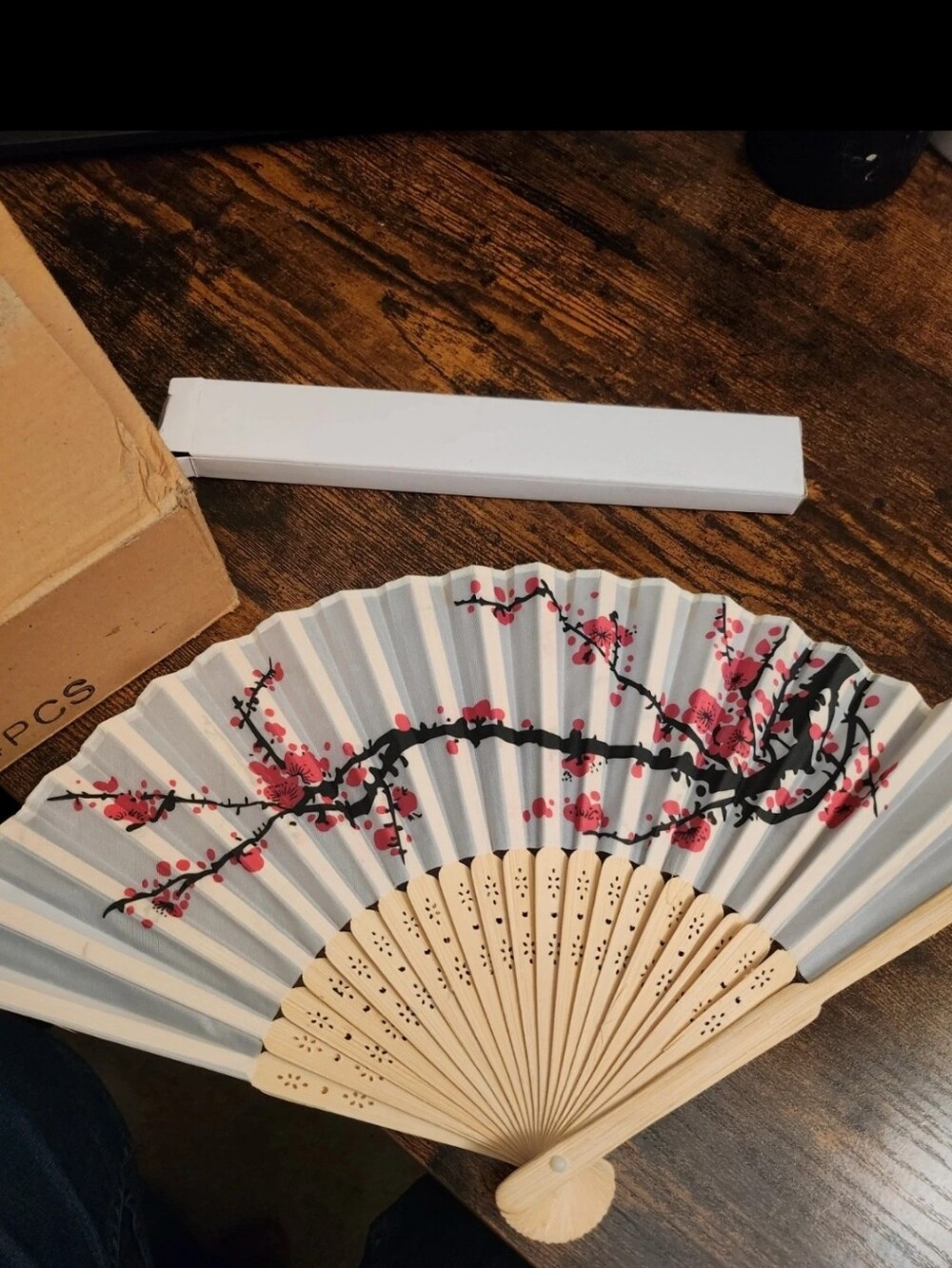 Decorative Folding Hand Fan with Pink Blossom Design